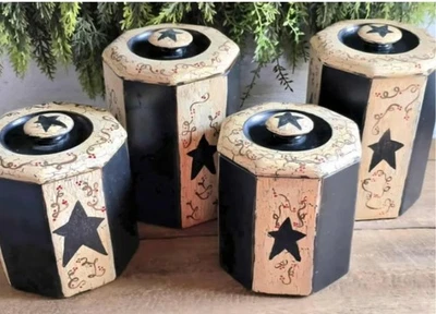 Primitive Black Star Red Berry Farmhouse conjunto de vasilha café, chá, farinha, açúcar - Imagem 1 de 4