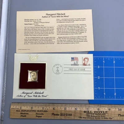 GONE WITH THE WIND 22kt Gold Stamps First Day Issue 1 Cent MARGARET MITCHELL - Image 1 of 4