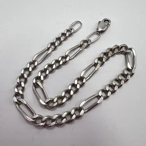 Vintage Sterling Silver 925 Figaro Chain Bracelet 6.9g 21.5cm Unisex Jewelry - Picture 1 of 8