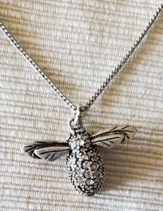 Vintage Fossil Bee Necklace with Swarovski Crystals 18" Chain New Bumble Bee - Picture 1 of 4