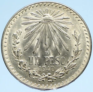 1940 Mo MEXICO Large Eagle Liberty Cap Mexican Antique Silver 1 Peso Coin i98876 - Picture 1 of 3