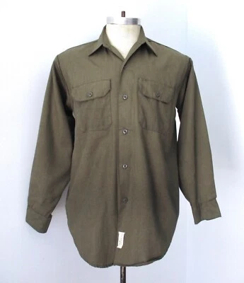 Vtg 50s Ward Power House Green Gabardine Work Chore Uniform Shirt Pockets M - Image 1 of 4