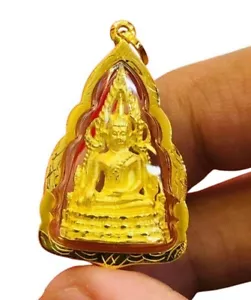 Buddha Chinnarat Amuleto Oro 18k 750 Ciondolo Thai Sacra Fortuna Talismano Auth. - Foto 1 di 9