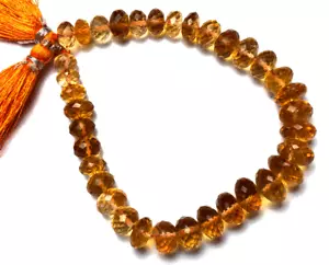 8" Natural GOLDEN DARK Citrine FACETED Rondelle Briolettes Beads 6 TO 11 MM - Picture 1 of 2