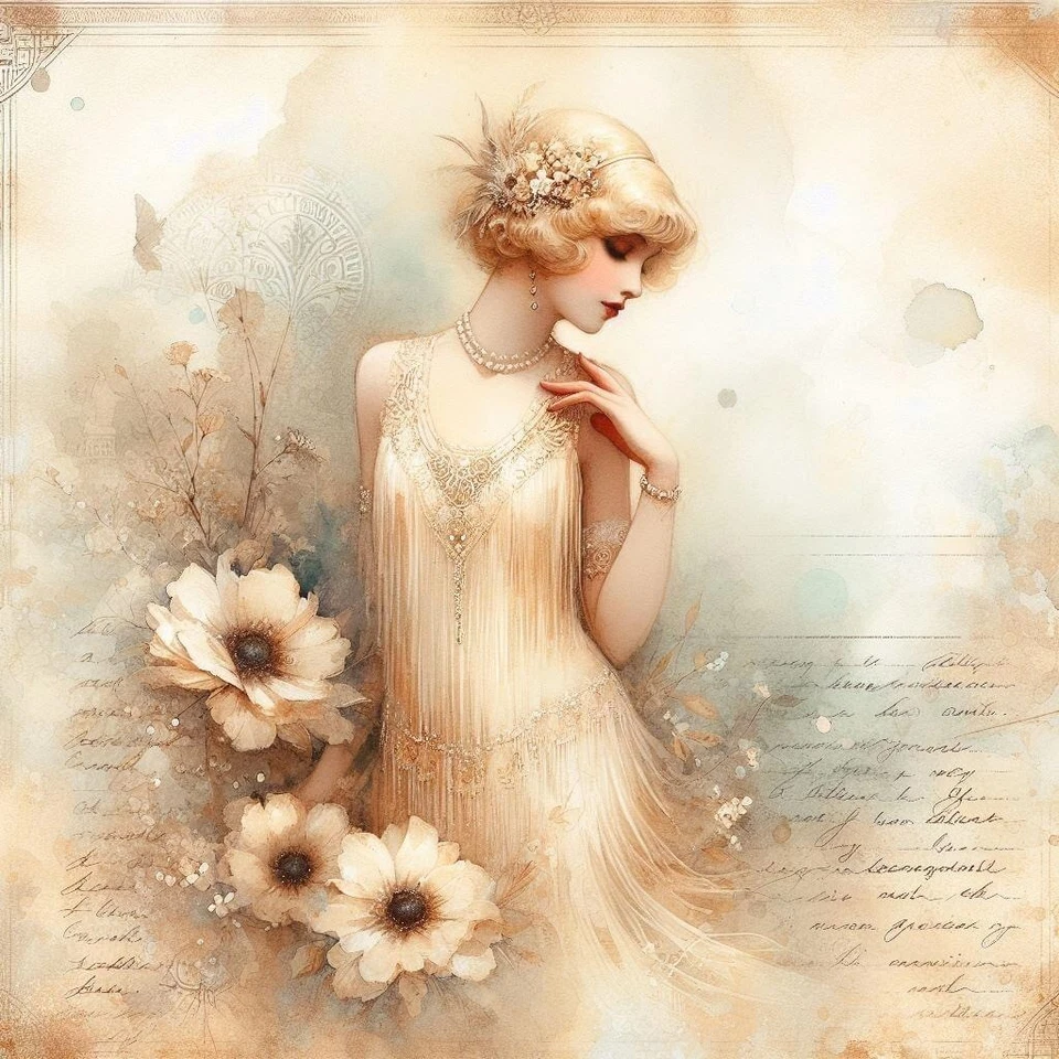 Vintage Art Deco Flapper Woman #2 - 8x8 Cotton Quilt Crafting Fabric Block - Image 1 of 1