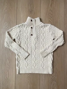 Hope & Henry Boys' High Neck Cream Organic Cotton Fishermen Cable Sweater M - Picture 1 of 2
