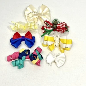 Vintage Hair Bow Barrette Lot of 7 Ribbon Curly Fancy Vintage - Picture 1 of 6