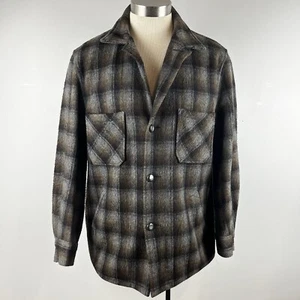 AMAZING VTG 50s Field & Stream 40R brown shadow plaid fuzzy wool shacket jacket - Picture 1 of 10