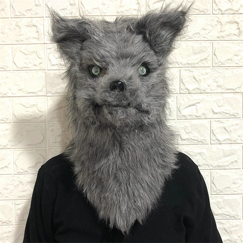 Cartoon Animal Wolf Fox Head Mask Headgear Movable Mouth Cosplay Costumes Props - Image 1 of 4