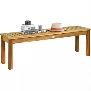 Topbuy Acacia Wood Backless Bench Rustic Patio Dining Bench W/ Slatted Seat - Picture 1 of 5
