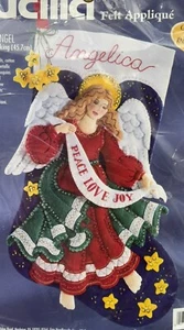 VTG Bucilla Felt Applique Christmas Stocking Kit Celestial Angel 83956 New Open - Picture 1 of 6
