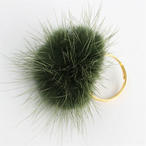 New Women Opening Adjustable Pompom Fur Ball Ring Finger Ring Gift Accessories