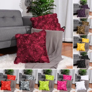 Square Satin 3D Rose Flower Throw Pillow Cover Sofa Car Pillow Cushion Cases - Picture 1 of 23