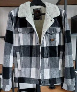 Superdry Woll-Jacke mit Teddyfutter Gr. S grau/schwarz/weiß kariert - Bild 1 von 6