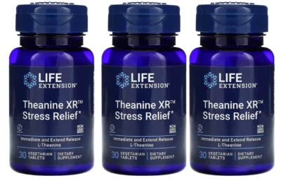 Extensión de vida Theanine XR Stress Relief L-teanina 400 mg/fósforo/calc 3X30 Foto 1 de 2
