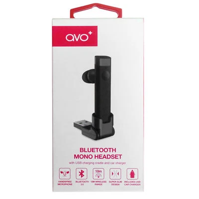 Avo+ Bluetooth Mono Headset 26458 mit USB-Ladestation und KFZ-Ladegerät Schwarz  - Bild 1 von 4
