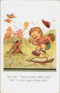 Boy Hunter With Dog Puppy Vintage Postcard B190 - Picture 1 of 2