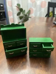 Estantería galesa verde vintage Sylvanian Families cajones (x2) - Imagen 1 de 6
