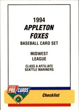 1994 Appleton Foxes Fleer/ProCards #1071 Checklist - NM Baseball Card
