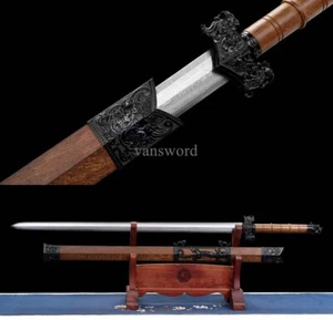 Damascus Folded Steel Chinese Han Jian 汉剑 Double Edge Traditional Jian Sword - Picture 1 of 10