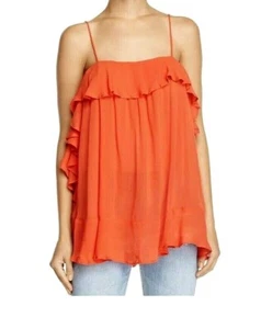 Free People Cascades Ruffle Tank Top Strappy Cami Fire Orange Red Size Small - Picture 1 of 5