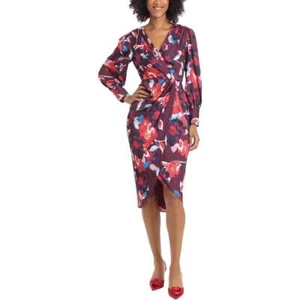 Maggy London Womens Purple Surplice Mid Calf Cuff Sleeves Wrap Dress 0 BHFO 8188 - Picture 1 of 2