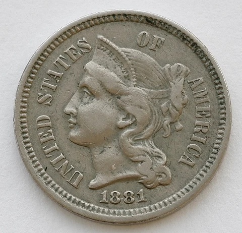 1881 THREE CENT NICKEL US COIN Cover