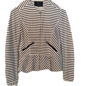 Zara Jacket Women Small White Black Stripe Waistcoat Cotton Bodycon Summer wear - Picture 1 of 12