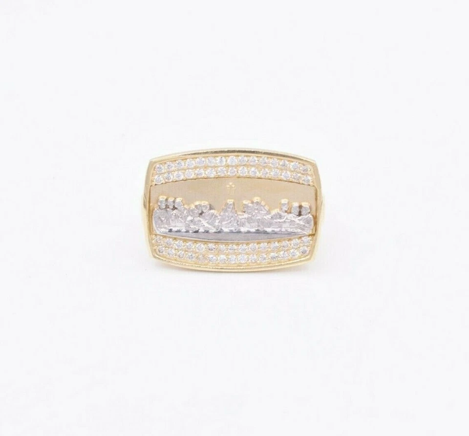Anillo de circonita cúbica rectangular para hombre de oro amarillo blanco de 10 quilates sólido real TODOS LOS TAMAÑOS Foto 1 de 4