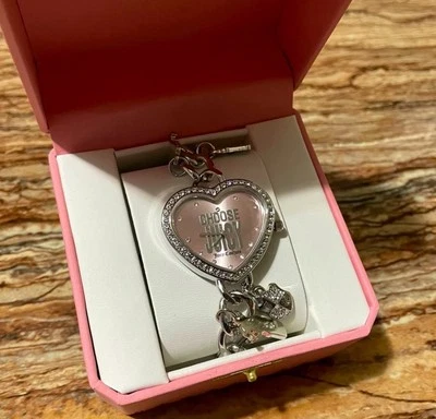 Juicy Couture Reloj Plata Dije Pulsera Reloj Analógico Cristal Pavimentado Forma Corazón Foto 1 de 4