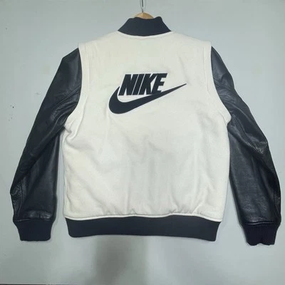 NIKE NSW Destroyer Black Leather White Wool Varsity Jacket / Vest Woman’s Sz: L - Image 1 of 4