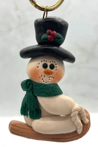 Suzi Skoglund Dough Snowman Sleigh Ornament Vintage 1996 Folk Art Blossom Bucket - Picture 1 of 9