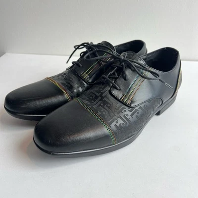 John Fluevog Vegan Vogs Para hombres 10 Zapatos Negros con Cordones Costuras Rasta Logo JF Foto 1 de 4