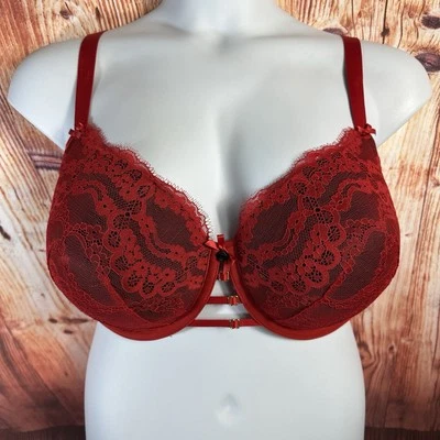 Sujetador Cacique BOOST BALCONETTE Talla 42F Rojo Encaje Negro Base Acolchado Con Aros Foto 1 de 4