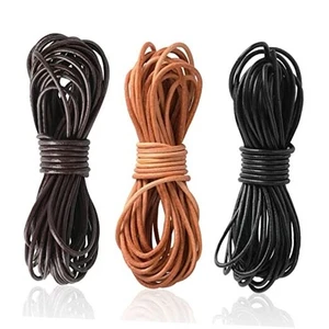 3 Rolls 5.5 Yard X 2MM Cowhide Round Leather Cords Rope String for 2MM×3 Colors - Picture 1 of 8