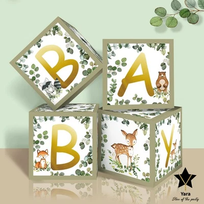 Woodland Baby Shower Decor Boxes Gender Reveal Blocks, Forest Animals - Image 1 of 4