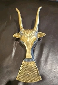 Vintage Solid Brass Bull Head Boot Jack Pull Shoe Horn Steer Longhorn Western - Picture 1 of 8