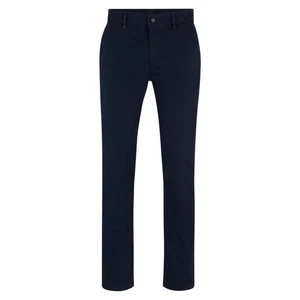 Hugo Boss Chino Navy Blue Slim Fit Cotton Satin Chinos Mens Size W34 L34 - Picture 1 of 6