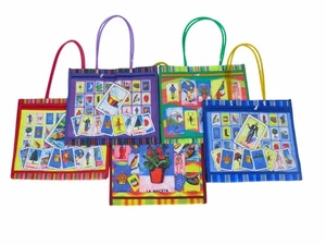 5 wiederverwendbare mexikanische Markttaschen Loteria Design Netz Beuteltasche Reißverschluss Öko Einkaufstasche - Bild 1 von 8