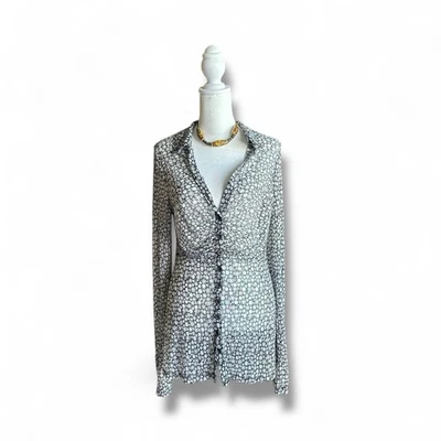 Free People Lucky Shirtee Floral Mesh Ruched Button Black White Top M Boho Y2K - Image 1 of 4