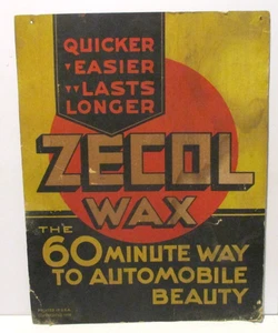 Vintage 1937 Zecol Auto Wachs polnische Tankstelle Öl 13" Schild - Bild 1 von 7