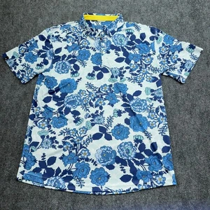 Swannies Polo Shirt Mens Extra Large Blue Floral Print Performance Stretch Golf - Picture 1 of 9