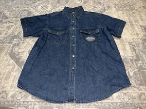 Harley Davidson Damen X-LARGE XL Blau Denim Kurzarm Button Down Hemd - Bild 1 von 4