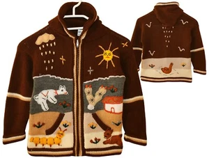 Kinder Strickjacke braun Gr.110*116 Kapuze Bauernhof Alpaka Peru Tiere Lama  - Bild 1 von 3