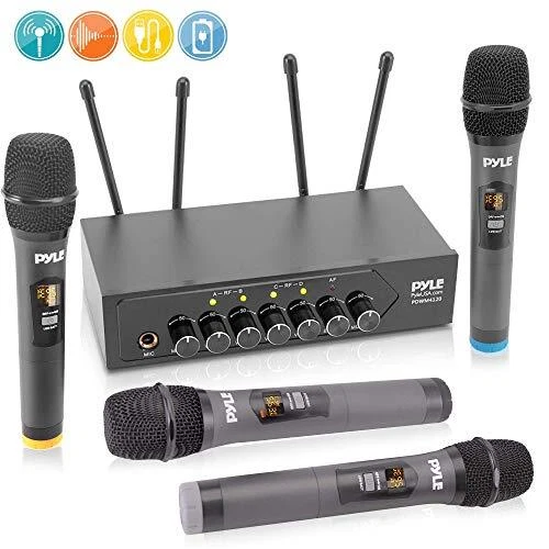 Pyle PDWM4120 Portable Battery Operated Four Bluetooth Cordless Microphone Set - Image 1 of 1