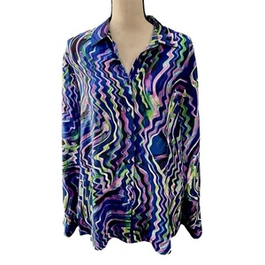 Camicia donna Johnny Was Moonwave con bottoni taglia Large - 100% seta psichedelica - Foto 1 di 20