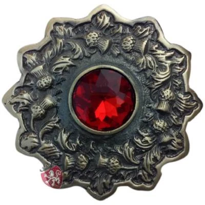 HOUSE OF SCOTLAND HS Scottish Kilt Fly karierte Brosche antike Oberfläche roter Stein keltische Pin & Broschen