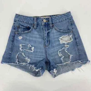 Garage Denim Shorts Women's Juniors Size 1 Blue Distressed High Rise Mom Cotton - Picture 1 of 13