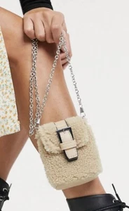 Mini carry case with front buckle detail and chain strap in camel teddy - Picture 1 of 8