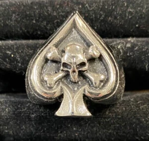 Fashion Jewellery Size 13 / Z 1/2 Pewter Skull & Spade Ring NEW - Bild 1 von 2